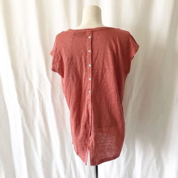 Tahari NWT peach 100% linen button back top Size M - Picture 5 of 9